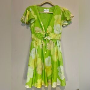 Mika & Gala Lillywhyt Green/Yellow Floral Dress Size Large Women's